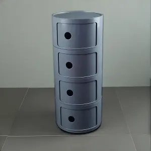 Grey Cylindrical Multi Tiered Plastic Bedside Storage Drawers Unit Drawer Bedside Chest 76cm H