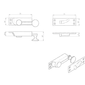 Quadrant Arm Sash Window Fastener 70 x 20mm 27mm Proj Polished Brass