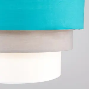 ValueLights Aztec Pair of Aztec Round 3 Tier Turquoise Teal Grey and White Fabric Ceiling Light Shades