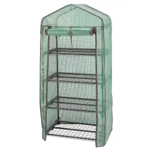 4 Tier GroZone Mini Greenhouse - Garden Growhouse with Steel Frame, PE Cover, Zip Up Panel & 4 Shelves - H150 x W70 x D50cm