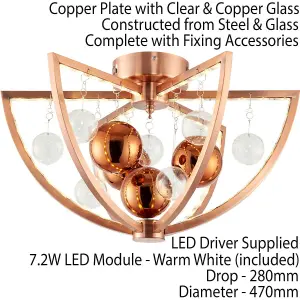 Semi Flush Ceiling Light Copper 7.2W Warm White LED Lamp Bulb Fitting Mounted