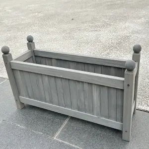 Wooden Grey Rectangular Planter Garden Flower Display Box Plant Pot Raised Bed Trough