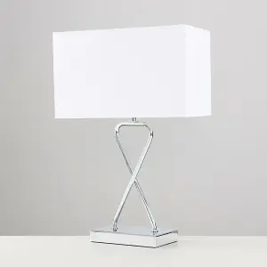 ValueLights Kuros Pair of Contemporary Polished Chrome Table Lamps with White Rectangular Shades