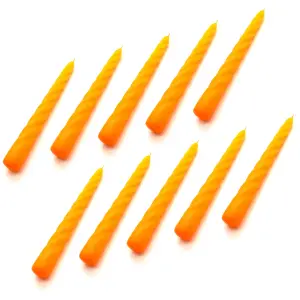 Tapered Dinner Candles, Table Spiral Candles, Pack of 10, Decorative Household Candles, Up to 7 Hours, 23 cm / 9" (Orange)