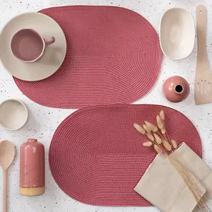 Wipe Clean Woven Oval Placemats Mineral Red Set of 4 29cm x 44cm