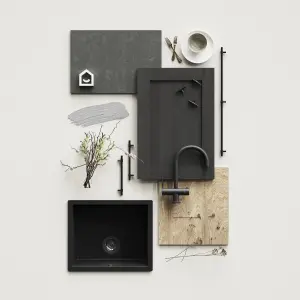 GoodHome KALA Dark grey Concrete effect Paper & resin Back panel, (H)1800mm (W)600mm (T)3mm