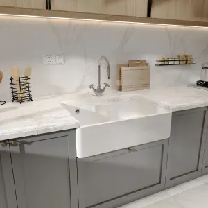 795mm - Single Bowl Butler Kitchen Sink - with Tap Ledge,  Overflow