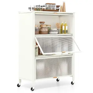 Costway 4-Tier Kitchen Bakers Rack Metal Microwave Stand w/ Flip Doors