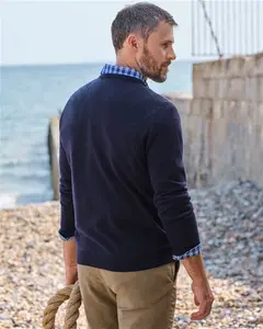 Mens Cashmere & Merino Classic V Neck Knitted Jumper Blue | Woolovers