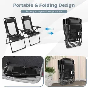 Costway Garden Folding Camping Chairs Set of 2 Portable Outdoor Recliner w/ 7-Level Backrest