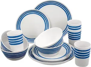 16 Piece Melamine Camping Caravan Picnic Outdoor Dining Dinner Plate Set