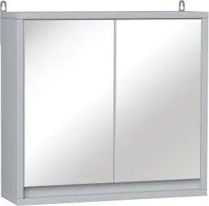 Bathroom Mirror Cabinet Wall Mounted Storage Shelf Bathroom Cupboard Double Door, Grey