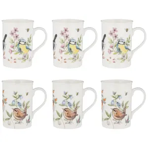 Price & Kensington Set of 6 Garden Birds Honeysuckle & Bluebell Mug 300ml