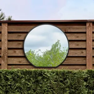 MirrorOutlet The Circulus Black Framed Flat Bottom Circular Garden Wall Mirror 105CM X 100CM