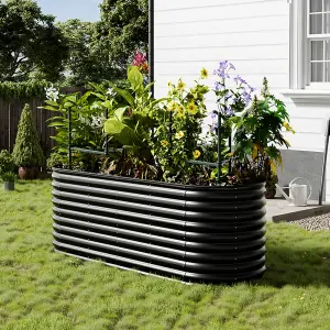 Anthracite Oval Garden Three-grid Metal Raised Bed Galvanized Raised Planter Box Outdoor Raised Garden Bed Kit