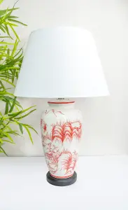 Red Oriental Ceramic Table Lamp with Plain Shade