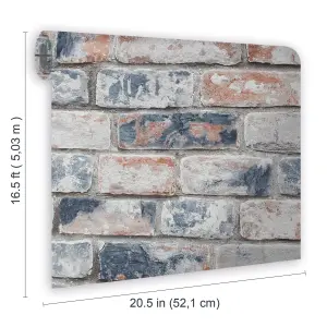 Fresco Blue & red Distressed effect Brick Smooth Wallpaper