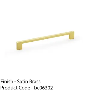 Slim Square Bar Pull Handle - Satin Brass - 224mm Centres SOLID BRASS Drawer