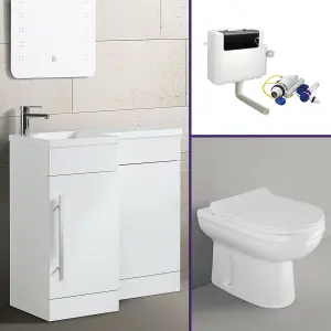 Nes Home Raven LH 900mm Vanity Basin Unit, WC Unit & Desone Back to Wall Toilet White