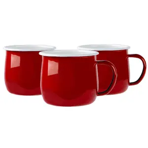 Argon Tableware - Coloured Enamel Belly Mugs - 375ml - Pack of 6 - Red