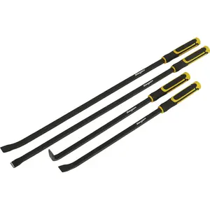 4 Piece Heavy Duty Angled Pry Bar Set - Hammer- Heat Treated Steel Shafts