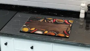 ALLboards Glass Chopping Board SPICES ORIENTAL Wood Plank 30x40cm Cutting Board Splashback Worktop Saver for Kitchen