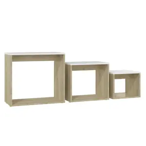 Side Tables 3 pcs Engineered Wood (Set of 3) Sonoma Oak / White