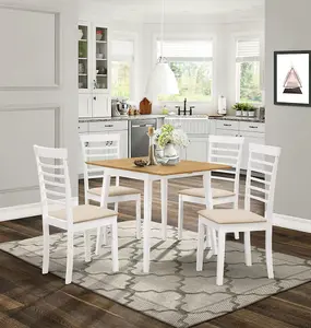 Hallowood Furniture Ledbury Drop Leaf Rectangular Table with 4 Chairs in White Painted and Oak Finish