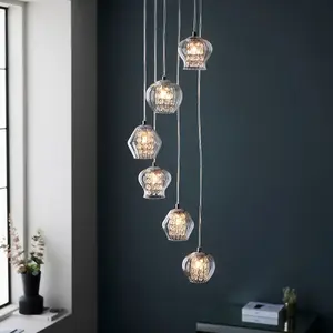 Luminosa Mesmer Plate Pendant Ceiling Lamp, Chrome Plate With Glass, Glass Beads