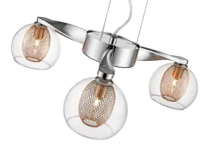 Luminosa Spring 3 Light Multi Arm Ceiling Pendant Mesh Chrome, Copper, G9