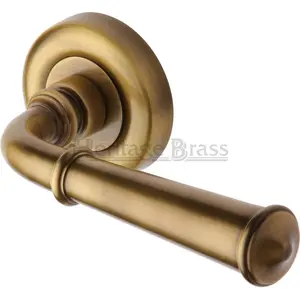 Heritage Door Handle Lever Latch on Round Rose Colonial Design (Set of 2) Antique Brass