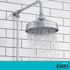 ENKI, R01, 200mm Traditional Fixed Large Shower Head Chrome, Solid Brass, Replacement Shower Head, Round Rose, Rainfall Shower