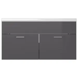 Berkfield Sink Cabinet with Built-in Basin High Gloss Grey Engineered Wood