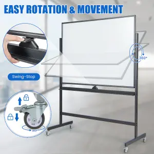 Costway Double Sided Magnetic Whiteboard Adjustable Mobile Revolving Board with Magnets