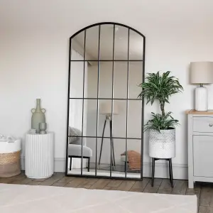 Jobu home - Tomi - Full Length Black Metal Arched Lattice Window Mirror - 180cm x 90cm