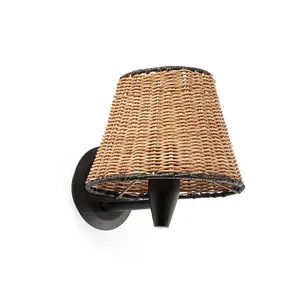 Luminosa Sumba Black, Rattan Shade Wall Lamp 3000K