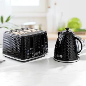 Daewoo Argyle Black 1.7L 3000W Kettle 4-Slice Toaster & Multi-Function Microwave with 8 Presets