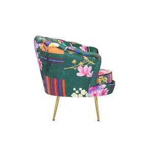 Fabric Green Patchwork Daisy Accent Chair Multicolour