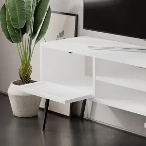 Decortie Naive Modern TV Unit Multimedia Centre White with Storage TV Cabinet 140cm