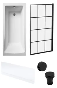 Square Single Ended Bath, Framed Screen, Front Panel, Black Waste -1700x700mm