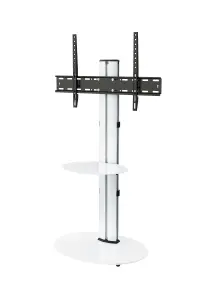 AVF Eno 60cm Pedestal TV Stand with shelf, for TVs 32-55" - Silver & White Glass