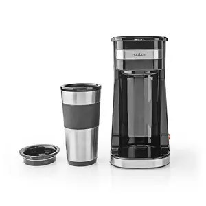 Single Serve Coffee Maker with Double Wall Insulated Travel Mug, Stainless Steel, 400ml