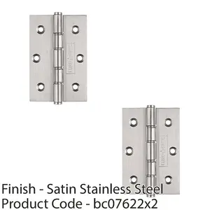 2 PACK - PAIR 76 x 51mm Brass Washered Butt Hinge Satin Stainless Steel Internal Door