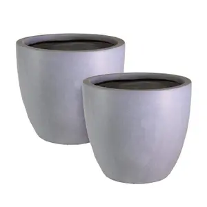 Set of 2 IDEALIST™ 56cm Round Planter, Grey Reinforced Stone Garden Planters for Trees, Outdoor Large Plant Pots D56 H52 cm, 128L