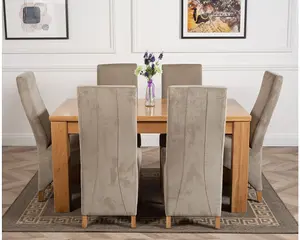 Dakota 152 x 87 cm Chunky Medium Oak Dining Table and 6 Chairs Dining Set with Lola Grey Fabric Chairs