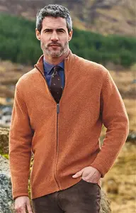 House Of Bruar Men's Country Lambswool Zip Jacket - Warm Ginger