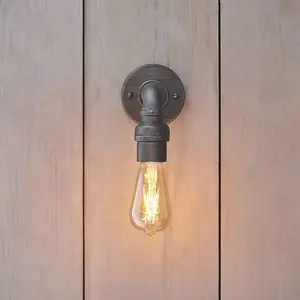 Industrial Indoor Wall Light Aged Pewter Exposed Pipe Vintage Filament Lamp