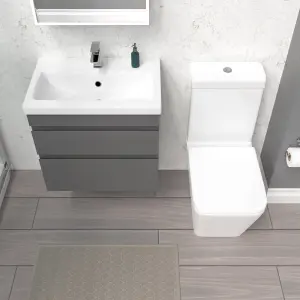 Nes Home 600mm Steel Grey Wall Hung Drawers Vanity & Close Coupled Toilet