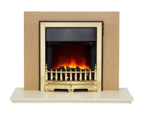 Pembury Natural Oak Fireplace with Inset Brass Electric Fire