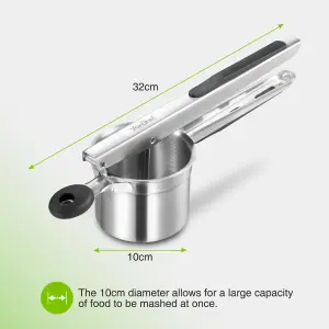 VonShef Potato Ricer Masher, Multifunctional Stainless Steel Fruit & Veg Press w/ Soft Grip Vegetable Masher for Mashed Potatoes